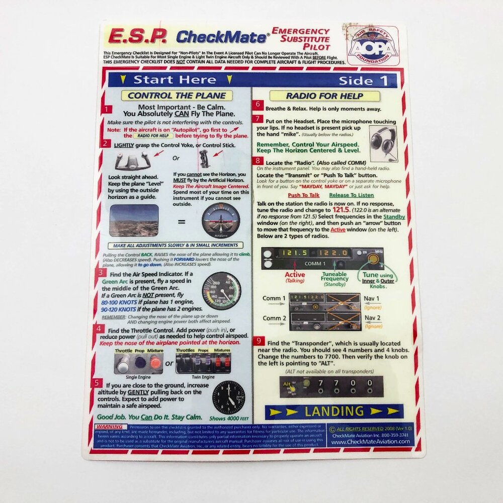 E.S. P. CheckMate Emergency Substitute Pilot Laminated 7.5 x10.25 inches
